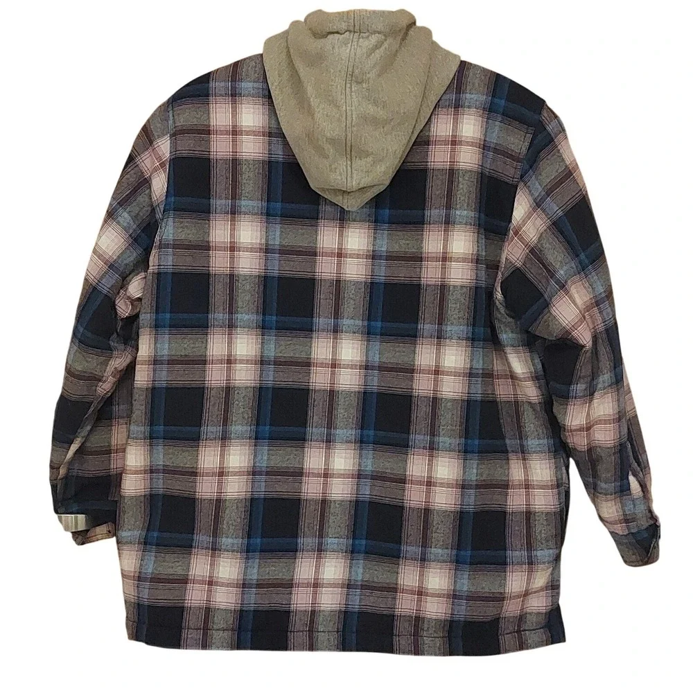 AW Outfitters Mens 1X Hooded Flannel Jacket Plaid Sherpa Lined ZipUp Blue Purple